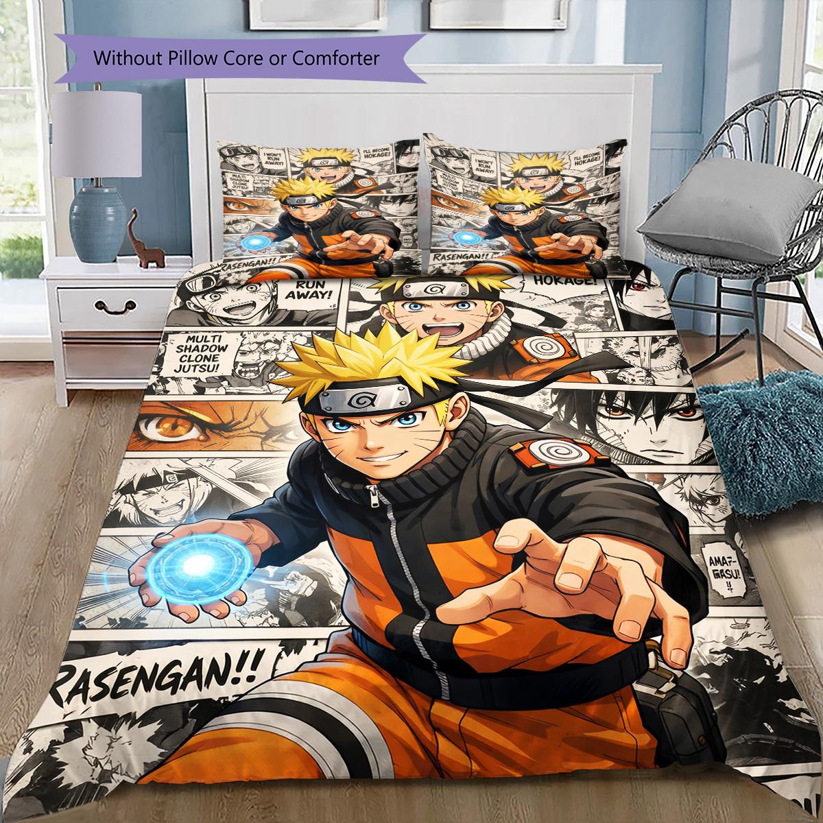 

Naruto Bedding Set, 1 Duvet Cover & 2 Pillowcases, Home Bedroom, Perfect Gift for Naruto Fans 135x200cm