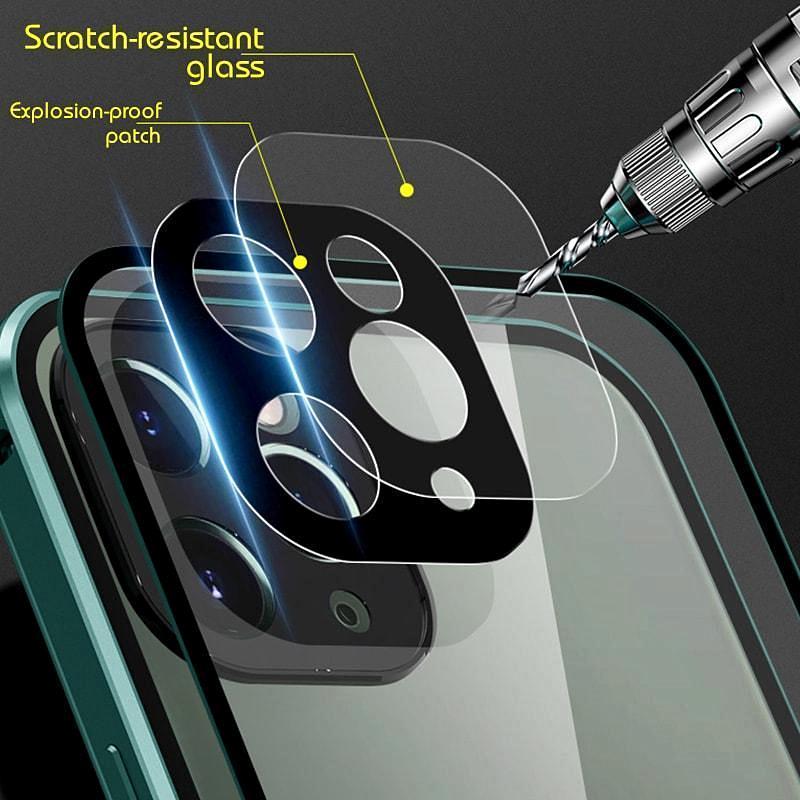 Ebesfous Funda de teléfono de vidrio transparente ultrafina para iPhone 14 13 12 Pro Max Fundas Hebilla de doble cara Cobertura total Cubierta anticaída