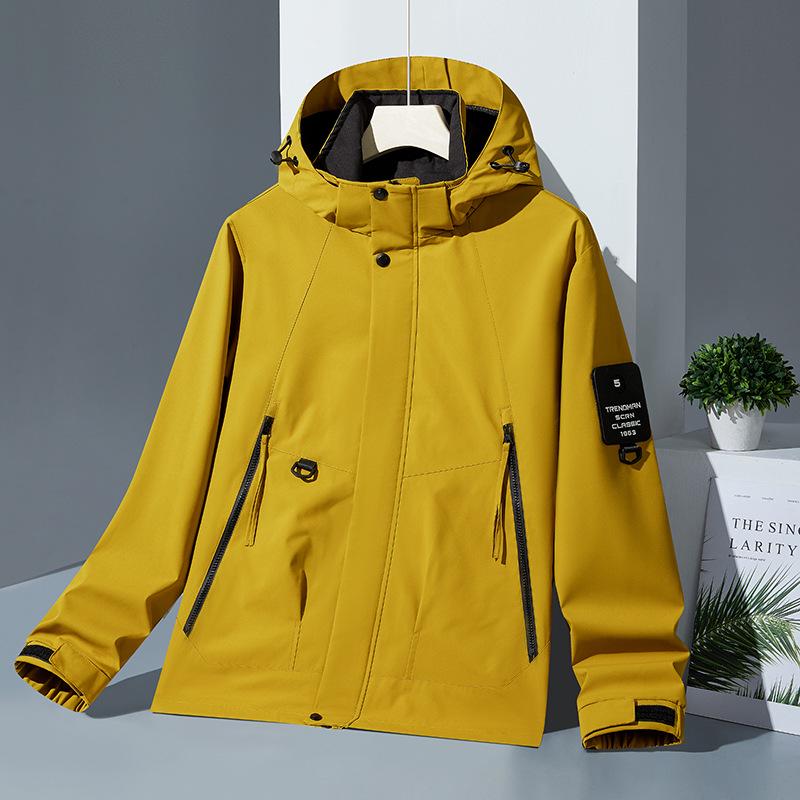 Men's Waterproof Hooded Windbreaker with Fleece Inner Layer - Plus Size, Softshell Jacket for Spring, Autumn, and Winter.