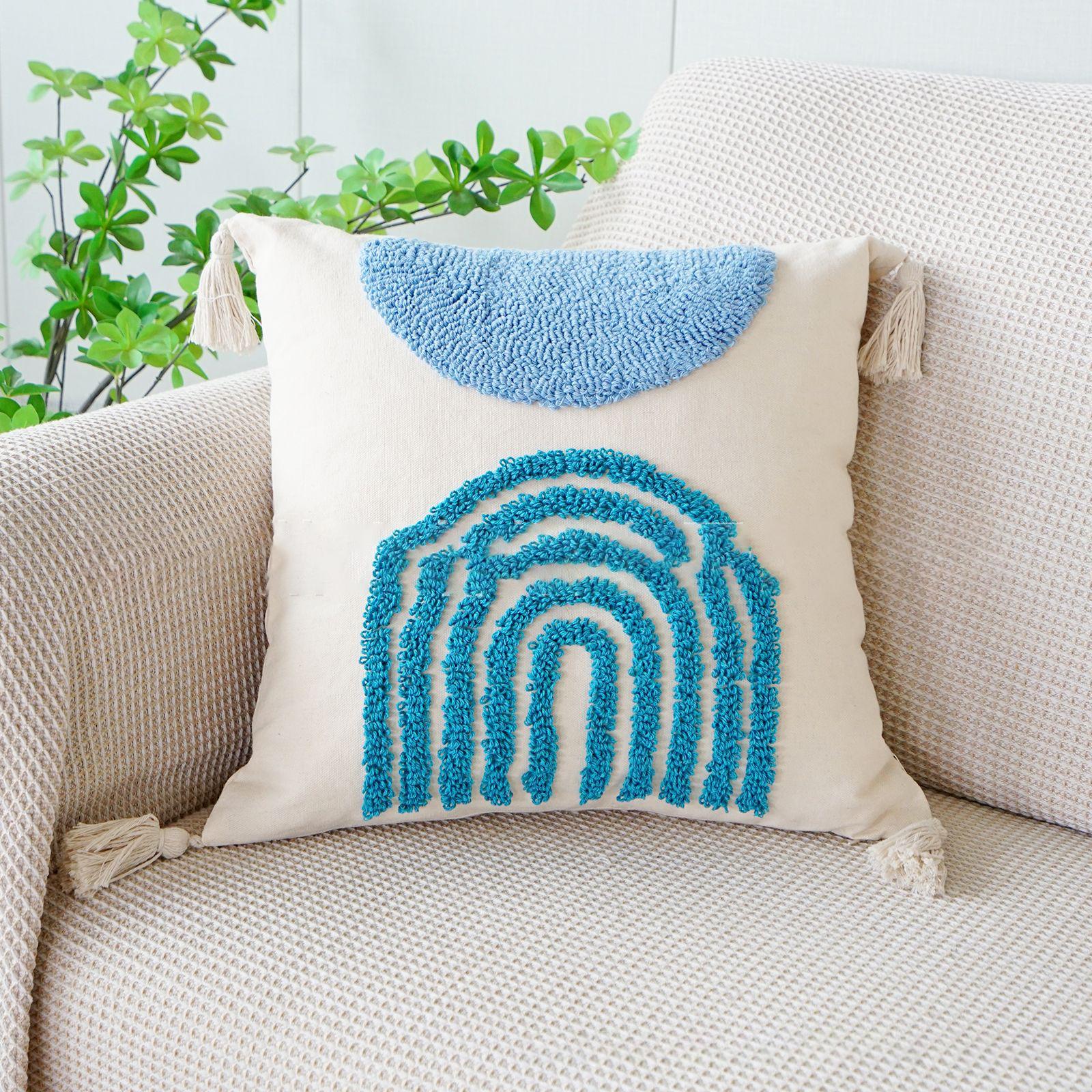 Housse de coussin bohème ronde brodée Housse de coussin géométrique ronde en velours brodé Housse de coussin de lit Housse de coussin de canapé 45x45cm