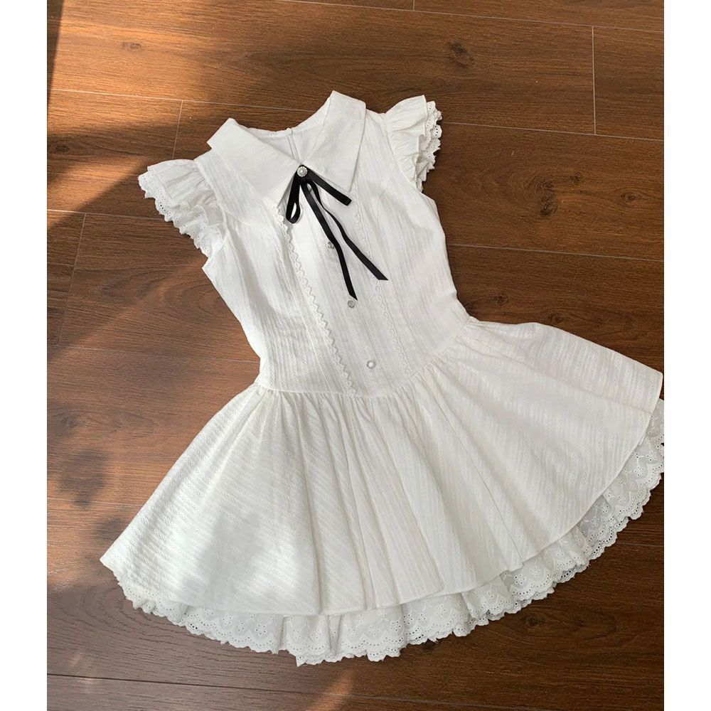 Girls French Solid Bow Tutu Dress Loose Elegant Princess Gown for Big Kids 120