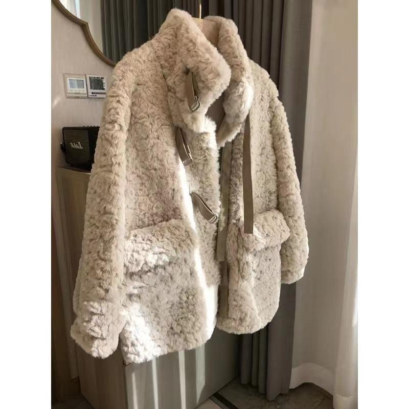 Lamb wool imitation fur coat women's 2 new cotton thickened imitation rabbit fur coat autumn and winter fashion