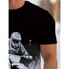 European sizes[Motorcycle Graphic T-Shirt] Durable Fabric Men's Casual Motorcycle Graphic T-Shirt | Black & White Print, Short Sleeve