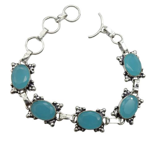 Blue Chalcedony Gemstone Silver Plated Handmade Bracelet Jewelry BR 65