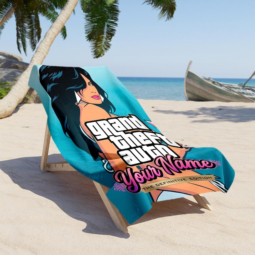Grand Theft Auto Customized Name Beach Towel Quick-Dry Soft Microfiber Portable for SwimmingBeachCamping Travel Beach AccessoriesGym