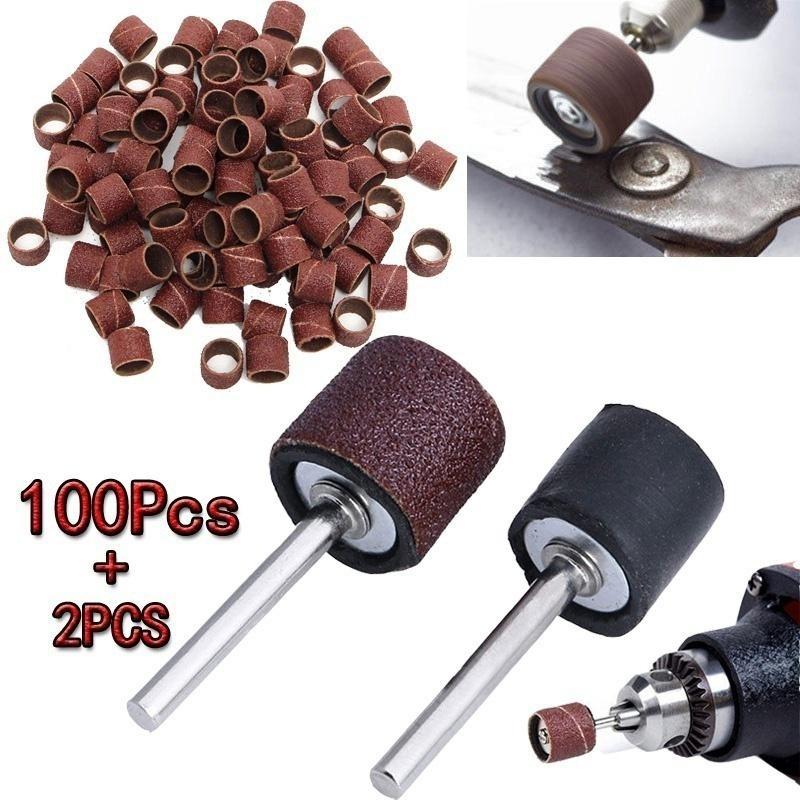 100Pcs 1/2" 80Grit Sander Paper Sanding Bands +2pcs 1/8" Mandrel for Rotary Tool