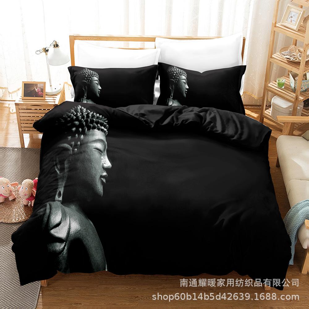 3D Digital Printing Bedding Four-Piece Set Three-Piece Set Buddha Statue Bed Sheet Quilt Pillow