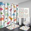 4-Piece Dinosaur And Microphone Pattern Shower Curtain With Hook Bathroom Compartmentary Curtain Bathroom Accessories Home Decor