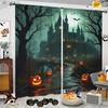 Halloween Fantasy Castle Money Tree Pumpkin Lantern Printed Curtains Home Decoration Room Curtain Set Of 2 Made Polyester Washable