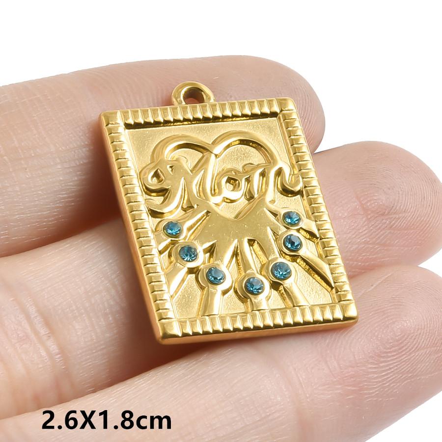 5pcs Love Mom Child Charm Heart Stainless Steel Pendants For Jewelry Making Supplies Mother's Day Rhinestone DIY Materials Craft