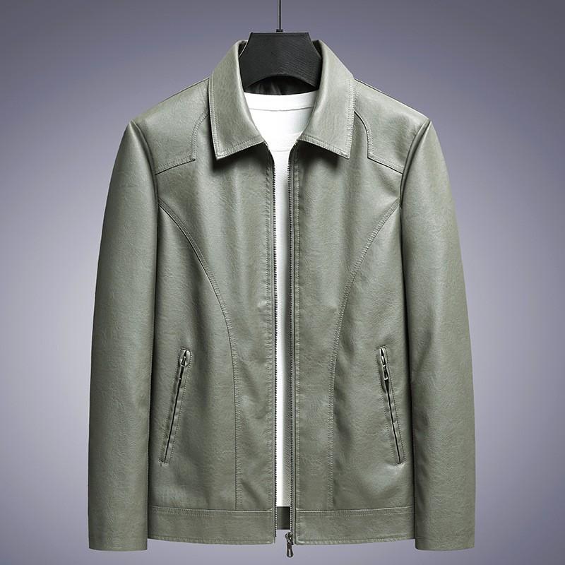 Men's Spring and Fall PU Leather Jacket Plus Size Slim Clothing