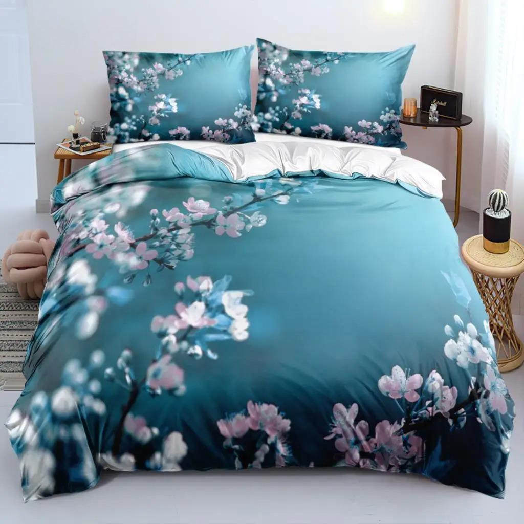 Klassische Bettbezug-Sets mit Blumenmuster, Blau und Gold, King-, Queen-, Full- und Twin-Doppelbettbezüge, Kissenbezüge, Bettwäsche-Set, 260 x 220 cm