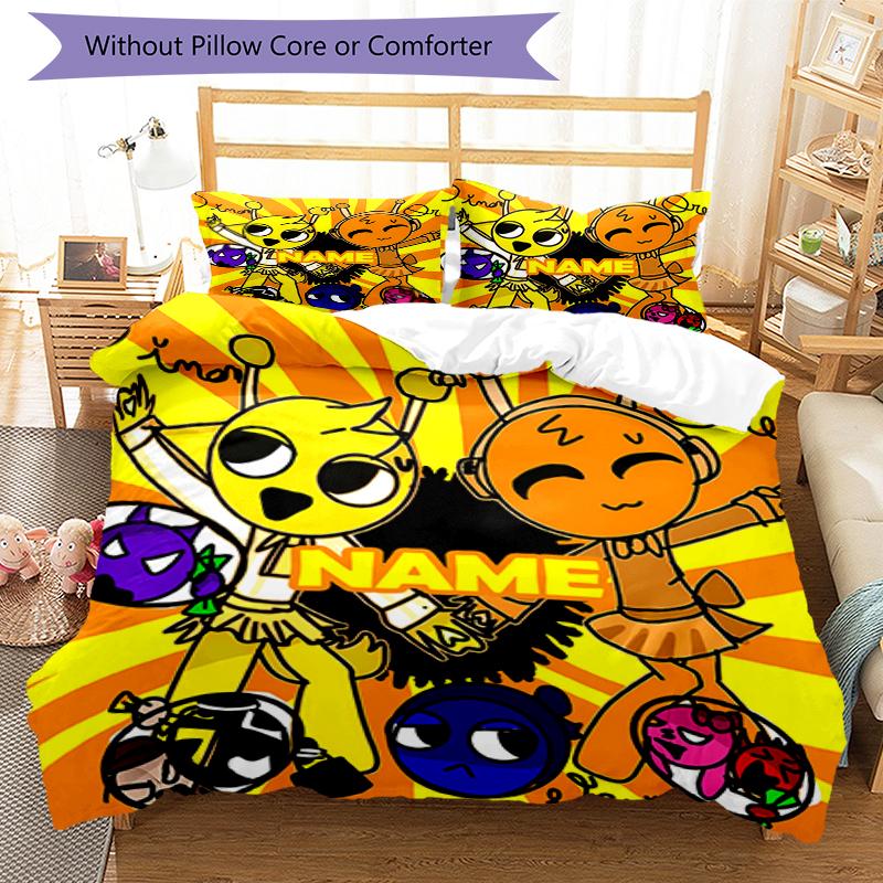 3pcs Custom Name Sprunki Bedding Set Duvet Cover Closure Includes 1 Duvet Cover & 2 Pillowcases, Soft and Comfortable for All Seasons.