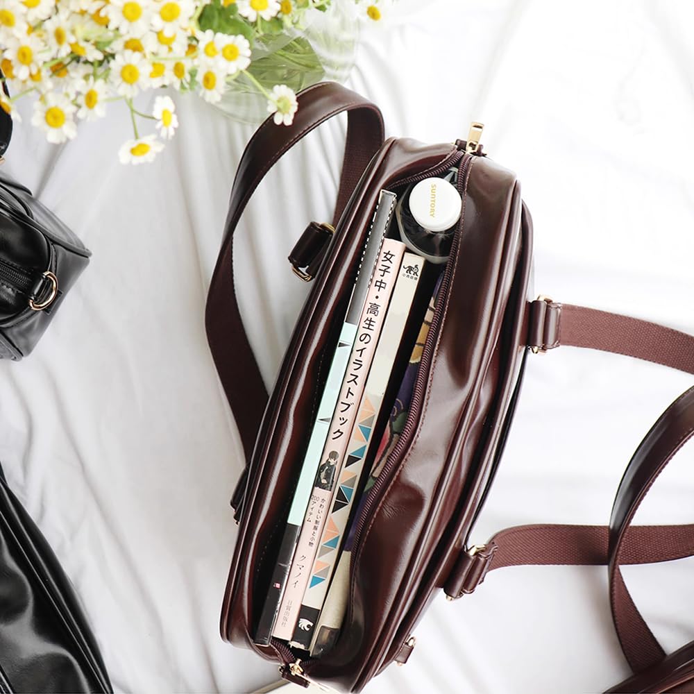 ESJNNK Σχολική Τσάντα για Λύκειο Συνθετικό Δέρμα και PU Κατάλληλη για JK Μεγάλη Μακριά Ώμου με Μπρελόκ για Σχολικές Εκδρομές Μαθητές, Δέρμα,