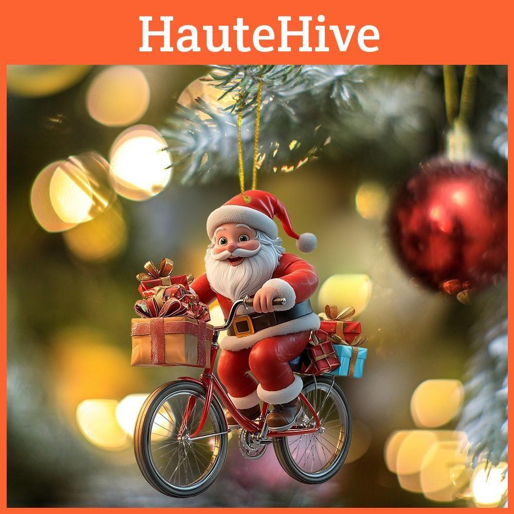 Claus Rides Santa Bike Decor Acrylic Pendant For Christmas Interior Enhancement