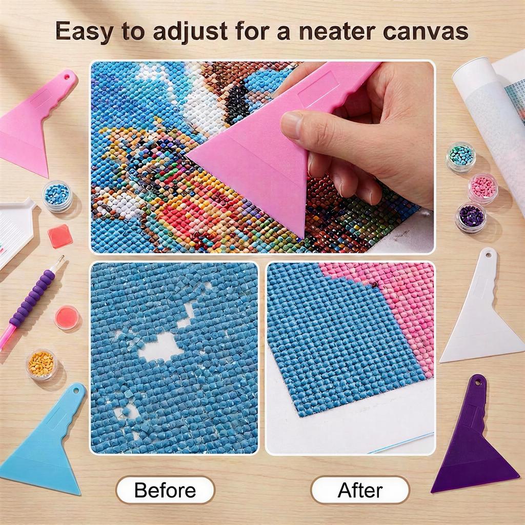 Diamond Painting Tool Kit with Fan Shaped Sorting Tray Rotating Pen Wax Pads Scraper Brush and Spoon for DIY Rhinestone Crafts