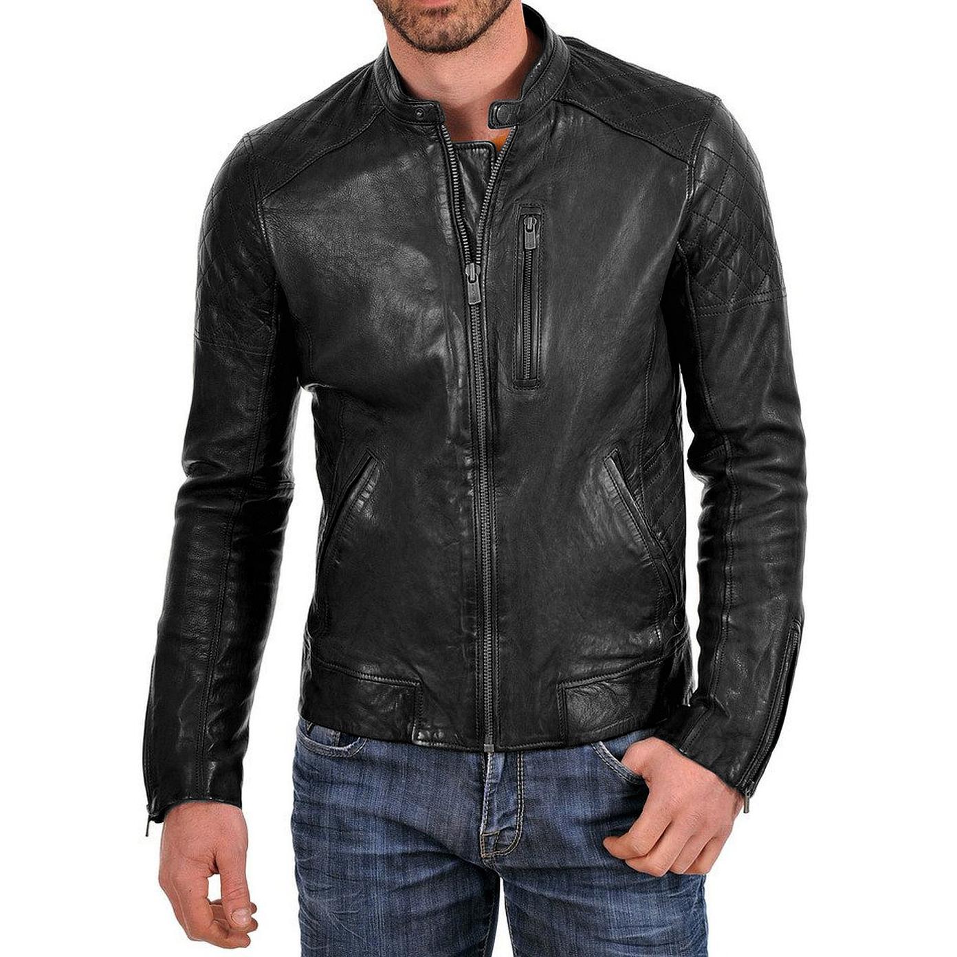 

SkinOutfit Men s Genuine Lambskin Black Leather Jacket Stylish Motorcycle Biker Outerwear MJ 31 M чорний