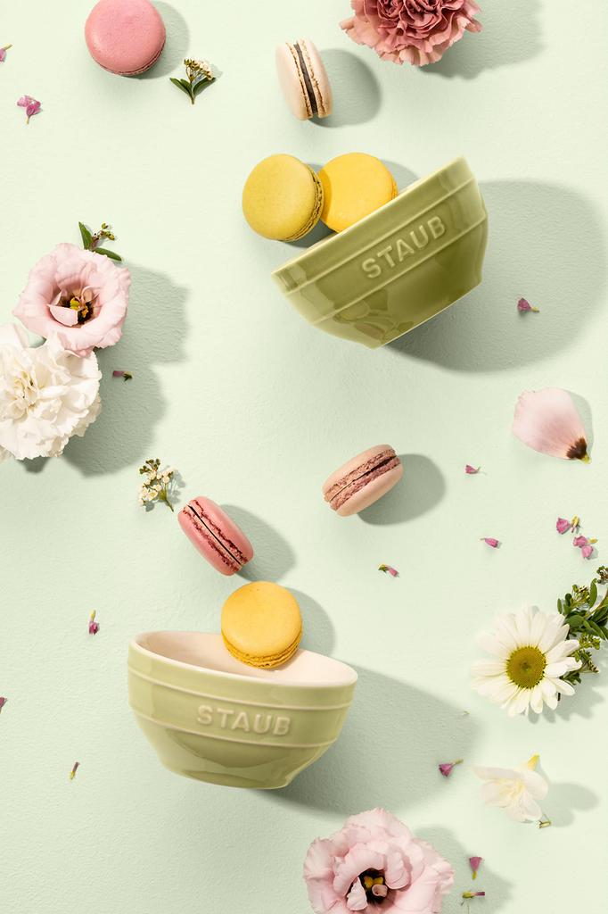 Staub Ceramic Bowls, 12cm, Set of 2, Macaron Green, Microwave-Safe, Officially Sold in Japan, Z1023-687