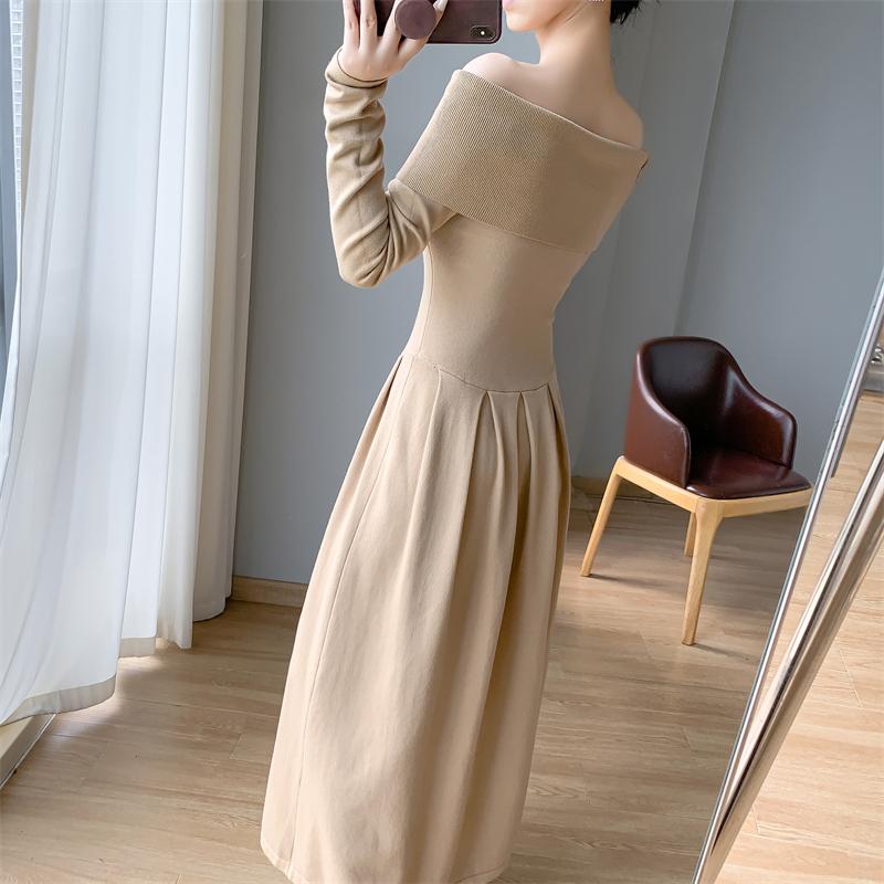 Sexy Off Shoulder One Piece Dress Women's New Solid Elegant Slim Knitted Long Dresses Korea Chic Designer Casual Party Clothing