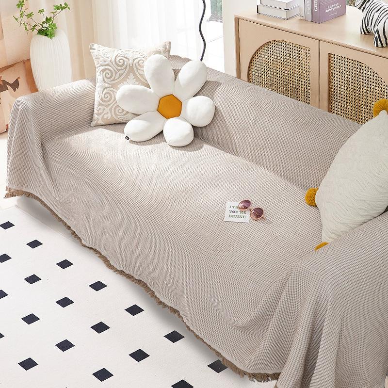 Cotton and Linen Sofa Towel Solid Color Sofa Cover Cloth Full Cover Four Seasons Universal Sofa Cushion Anti-Cat Scratch Machine Washable Nordic Style