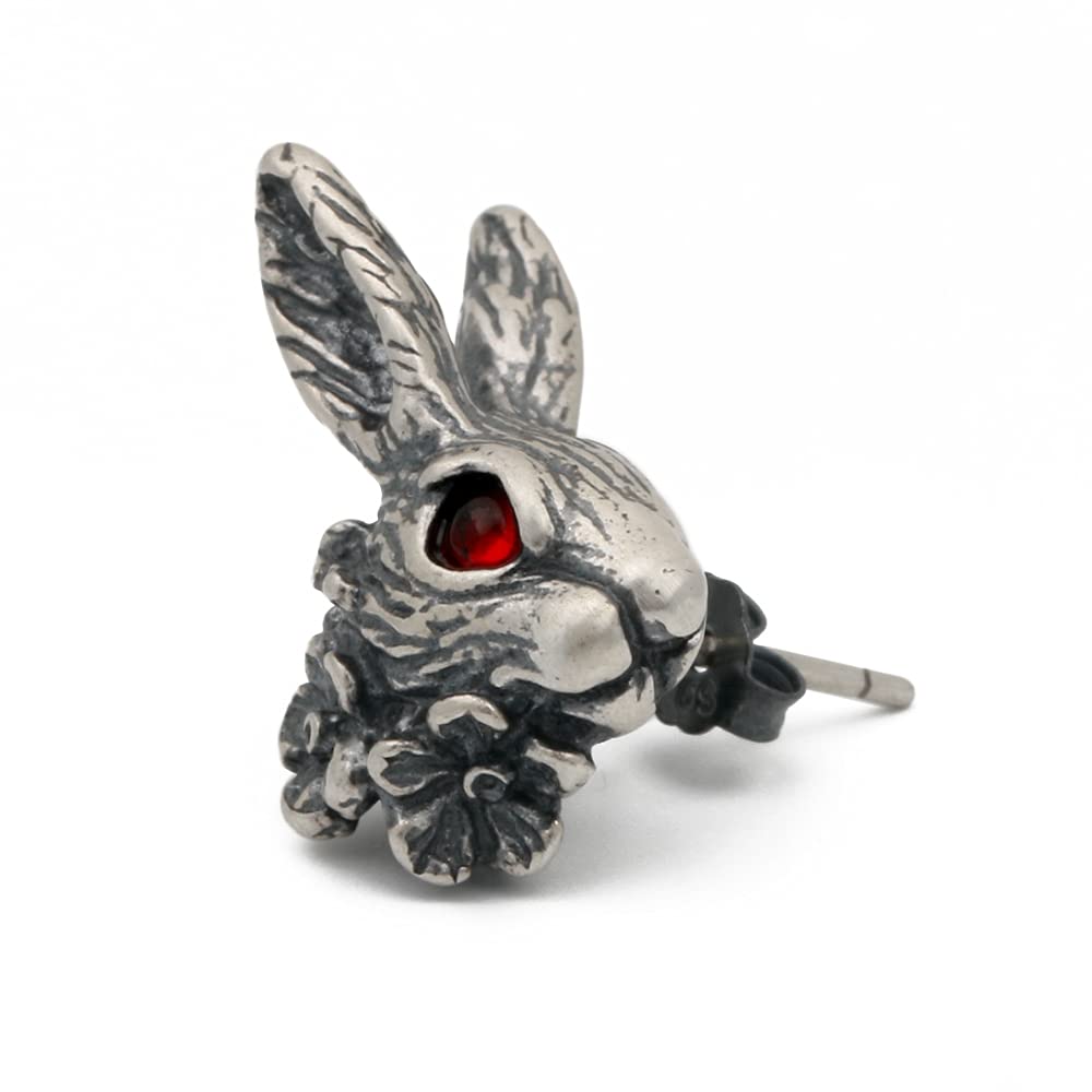 

silver stud for silver for one ear [Silver KYASYA] Men s earrings, 925, rabbit, albino, animal, flower, earrings, men, S925, hypoallergenic, 18G,