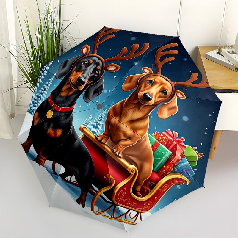 1pc Christmas Sleigh Dogs Umbrella with Plastic Handle,Suitable for All Seasons Umbrellaptys26075