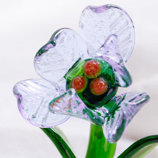Mini Glass Flower Figurine Transparent Hand Blown Faux Crystal Flower Bouquet In Pot for Birthday Mother's Day Wedding Women Mom Office Home Table