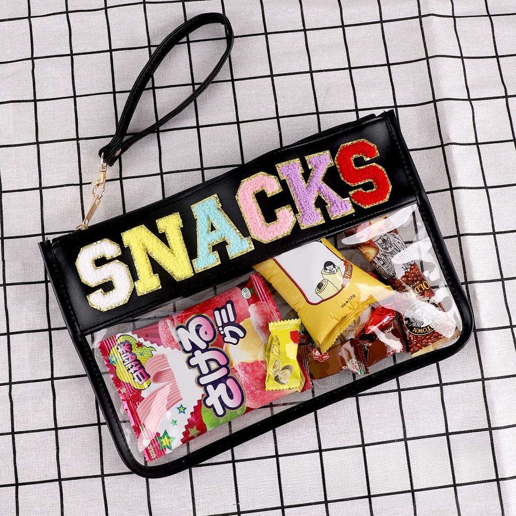 Transparent Letter Makeup Bag Large Capacity Storage Bag PVC Waterproof Cosmetic Bag Embroidery Splicing Household Storage