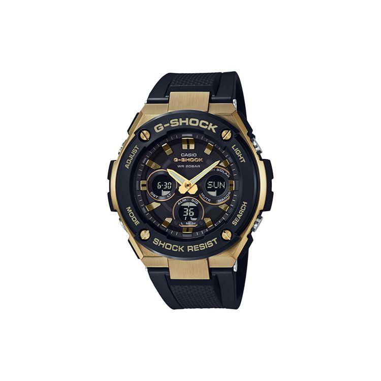 

Casio G-Steel Series S Round Dual Display Urban Fashion Shock Resistant Waterproof Solar Powered Quartz Movement Resin Strap Men watches GST-S300G-1A9 Gold Black Watch Dial