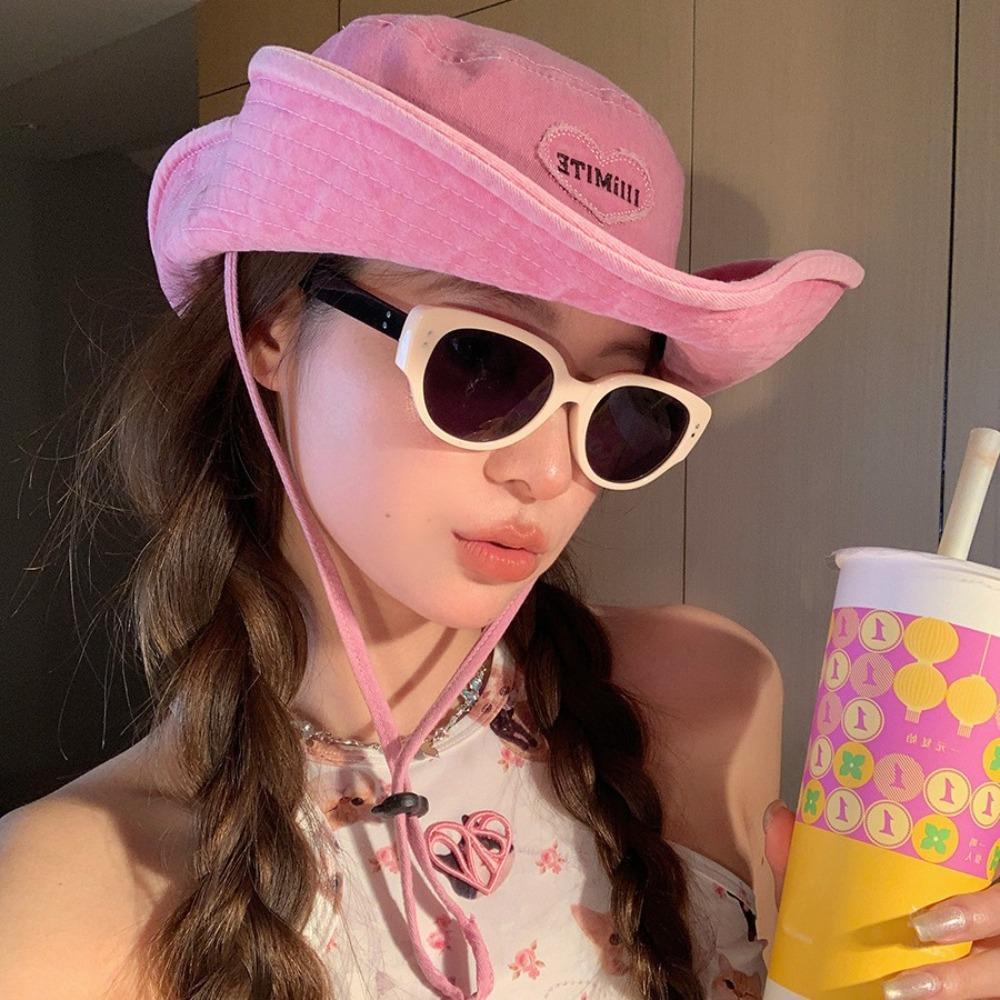 Wide Brim Cowboy Cap UV Protection Sun Hat Retro Bucket Hat  Women