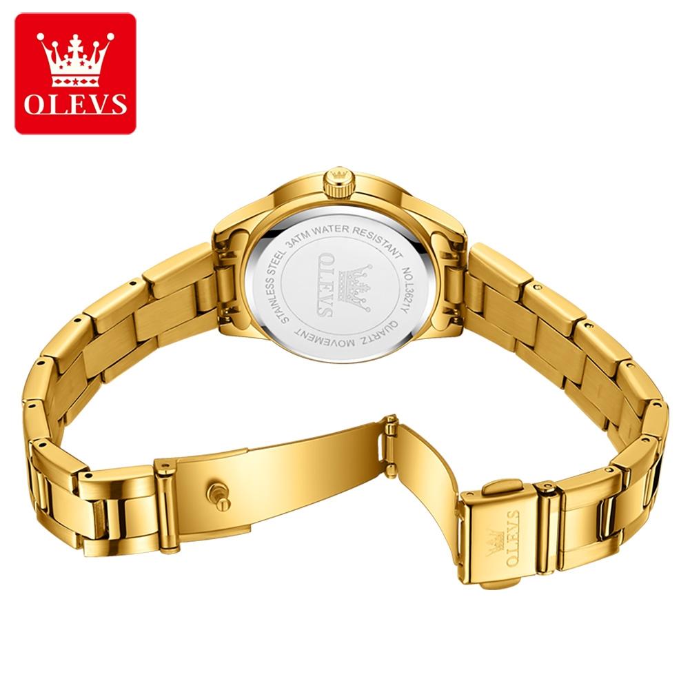 OLEVS 3621 Fashion Brand Women's Watches Gold Waterproof cCalendar Quartz Watch for Lady Stainless Steel Original Wristwatch