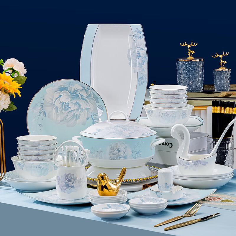 Jingdezhen Pfingstrose 56-teiliges Keramik-Geschirrset