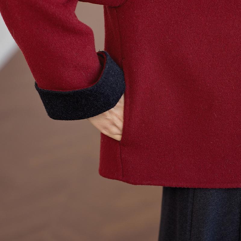 Damen Winterkollektion: Rotes Rattenjahr-Kleid, Wollmantel der Mutter, Baumwolljacke für mittlere und ältere Menschen, Wollmantel im französischen Stil