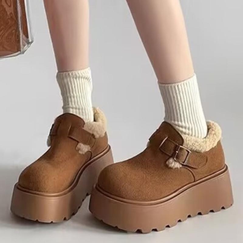 Fashion 2025 Fashionable Versatile Women's Cotton Shoes Thick Bottom Loafers Warm Fleece Lined Flat Heel round Toe Shoes