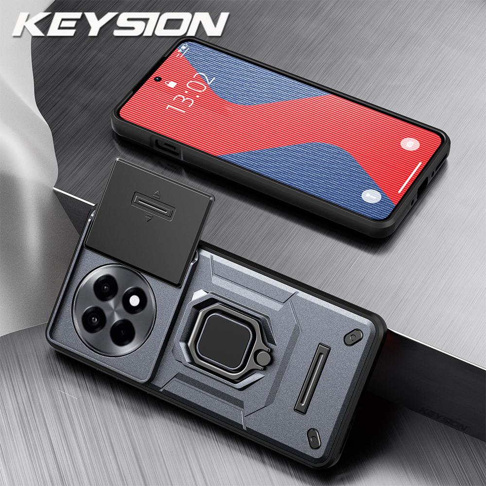 

KEYSION Противоударный чехол для OnePlus 13R 5G 1+13R Slide Camera Lens Защитное кольцо Подставка для телефона Задняя крышка для OnePlus Ace 5 Pro for OnePlus Ace 5 Pro серый