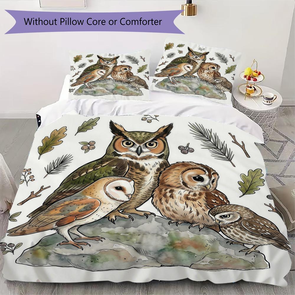 Collage Watercolor Owl Pattern Bedding Uilt Set Uilt Cover Pillowcase Home Decoration Birthday Gift (1 * Duvet Cover + 2 * Pillowcase Without Core)