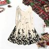Women Polka Dot Print Midi Dress, Long Sleeve V‑Neck Furry Trim A‑Line Party Dress, Christmas Limited Edition