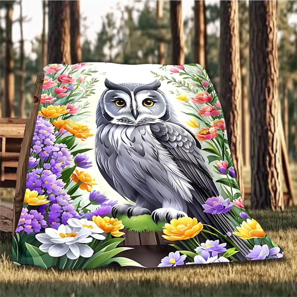 

1pc Owl Flowers Outdoor Blanket - Soft Flannel Cozy for Travel & Camping - All-Season Warm Bed Cover, Machine Washable yy251229101 75x90cm