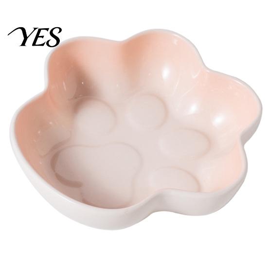 Healthy Ceramic Dog Bowl Cat Paw Shape for Cats, Anti-Whisker Fatigue Kitten Food Pet Feeder Water Dish, Microwave Dishwasher Safe Wide Shallow Plate