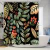 Rideau de douche floral artistique avec feuilles vertes fond noir Décor de salle de bain pour décoration intérieure Options de taille personnalisables A