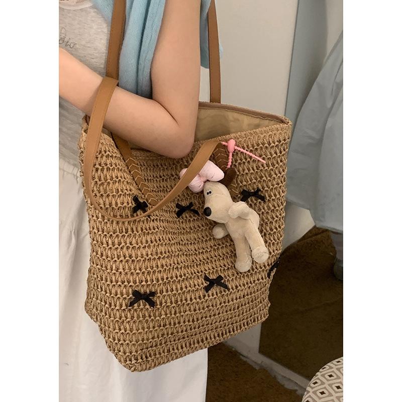 

Модный женский рюкзак большой вместимости, сумка-тоут с бантом, плетеная сумка в отпускном стиле