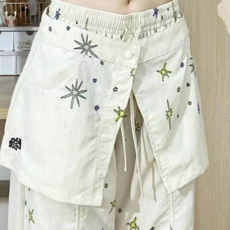 American Graffiti Star Wide Leg Pants for Women Summer Loose Slim Straight Utility Pants