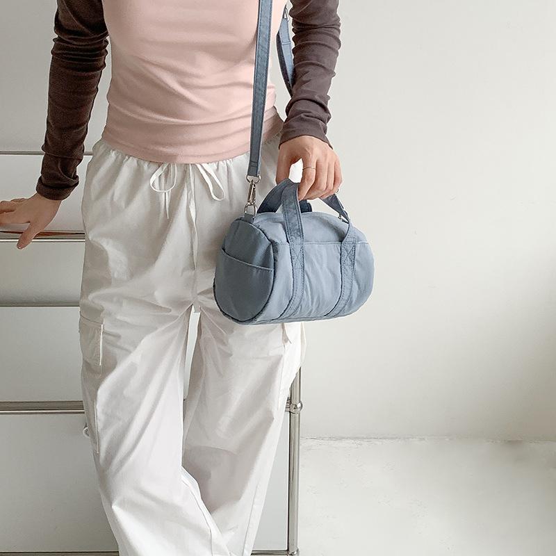 Silver Nylon Single Crossbody Bag Summer Women's Casual Shoulder Tote Bag Cylinder Versatile Highend Fashionable Niche Handbag