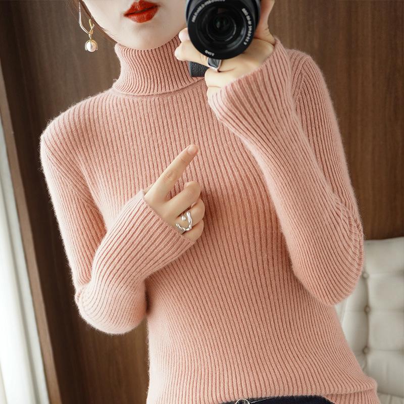 Women's Solid Color High Collar Long Sleeve Slim Fit Knit Sweater - Short & Warm for Autumn/Winter