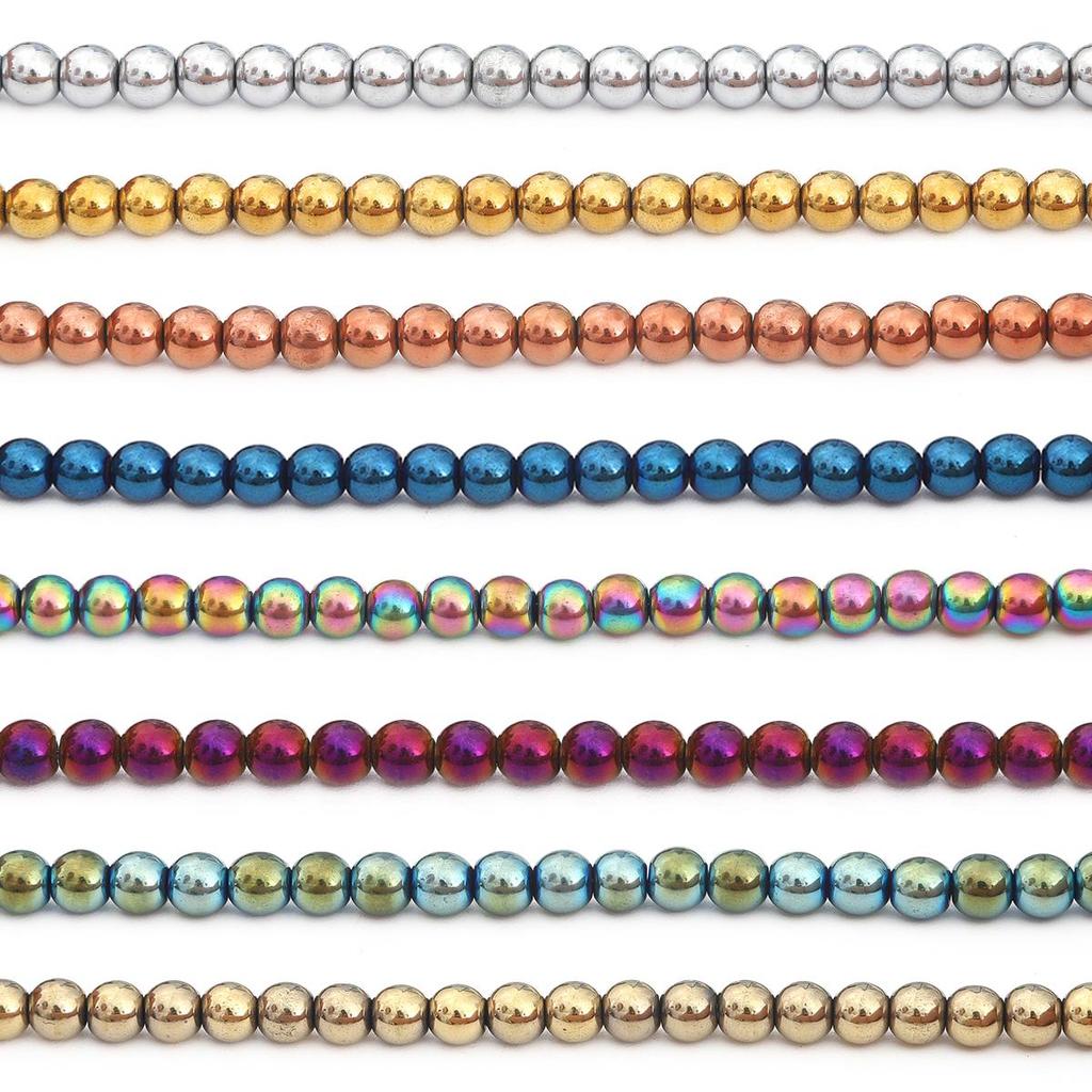 70-165Pcs Natural Stone Gold Sliver Multicolor Round Hematite Loose Spacer Beads For Earring Necklace Bracelet DIY Jewelry Making Accessories