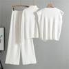 Women'S Spring And Autumn Casual Suit Fashionable High Neck Sweater Cardigan Vest Wide Leg Pants Knitted Three Piece Set