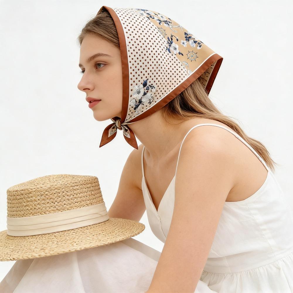 Japanese And Korean Polka Dot Color Blocking Sweet Silk Scarf Summer New Multi-Functional Decoration Small Square Scarf