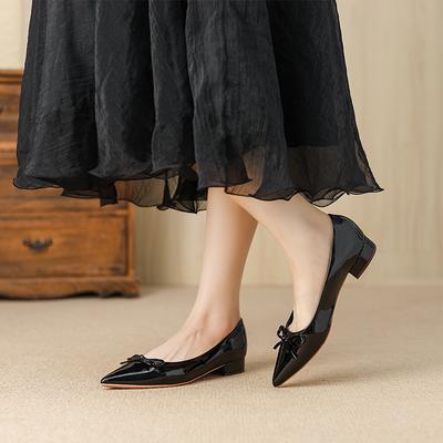 Y6618-2 French Niche Pointed Head Bow High Heel Single Shoes Women 2025 Spring and Summer with Skirt Temperament Thick Heel Women