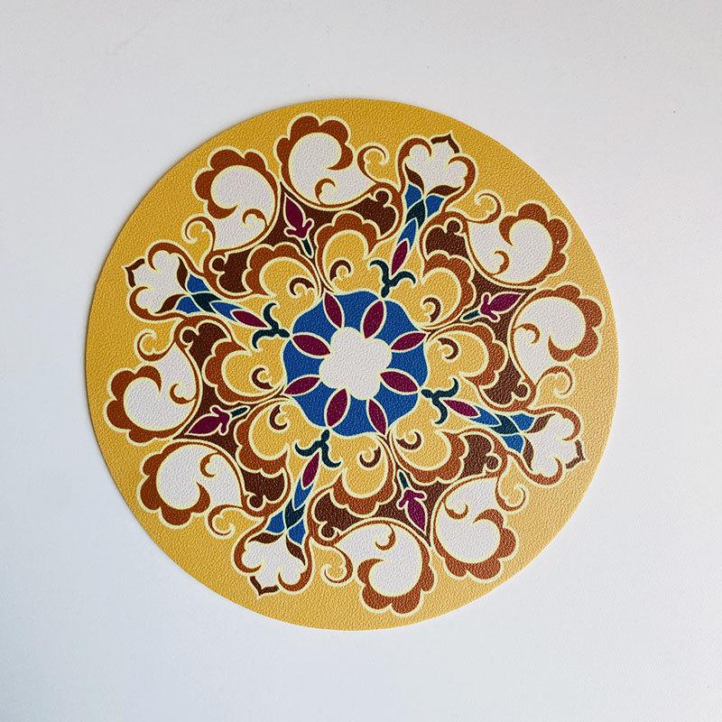 1PCS Round Ethnic Leather Coasters Boho Printed Heat Insulation Antiskid Cup Mats Reusable Drink Pad Tableware Set Kitchen Decor