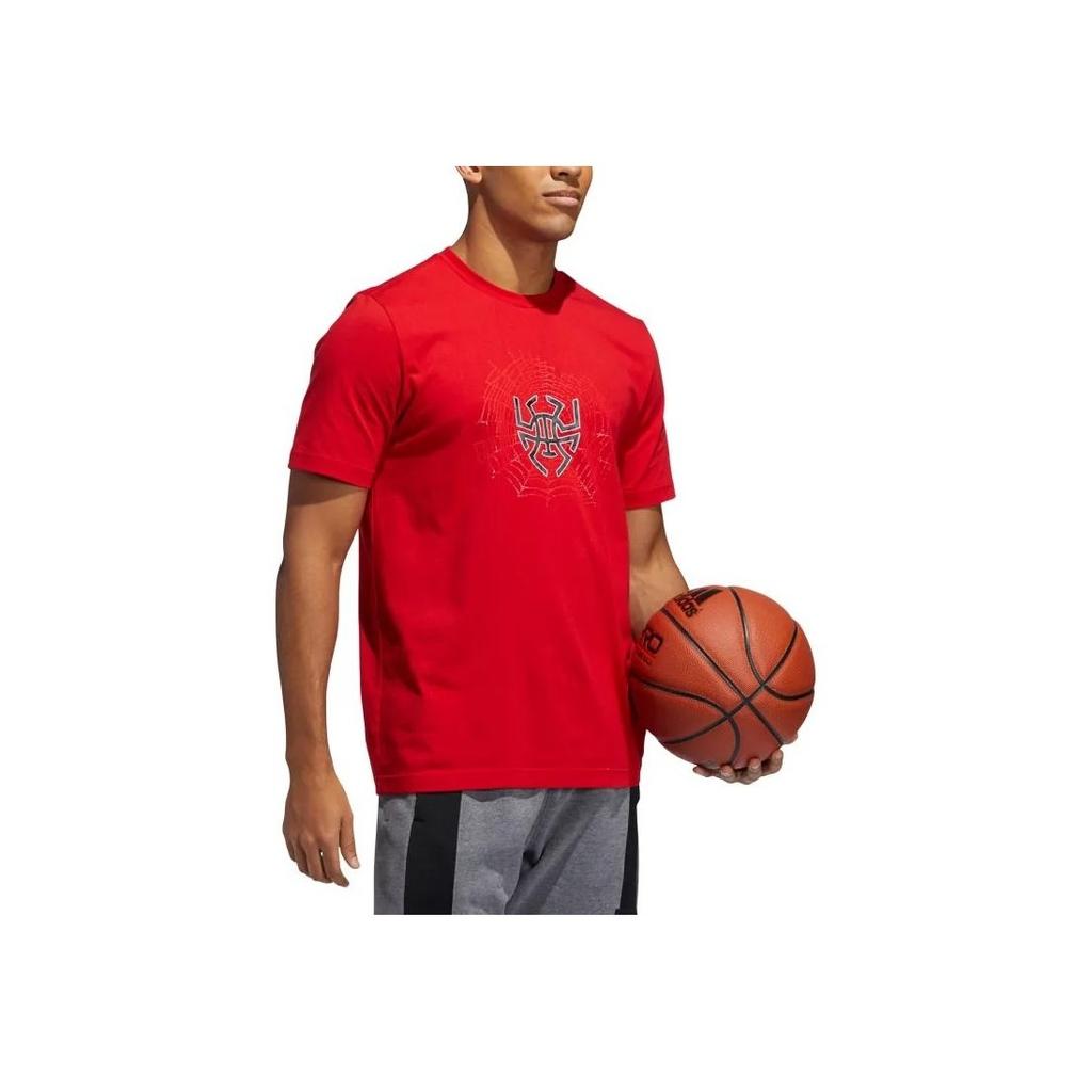 Adidas Logo Print Round Neck Pullover Short Sleeve T-Shirt Men T-Shirts Red GE4111